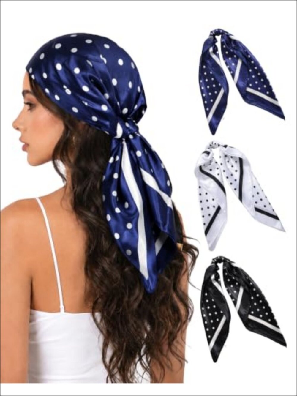 Silky Satin Hair Scarf 35" Square Bandana Set of 3 Women's Wrap